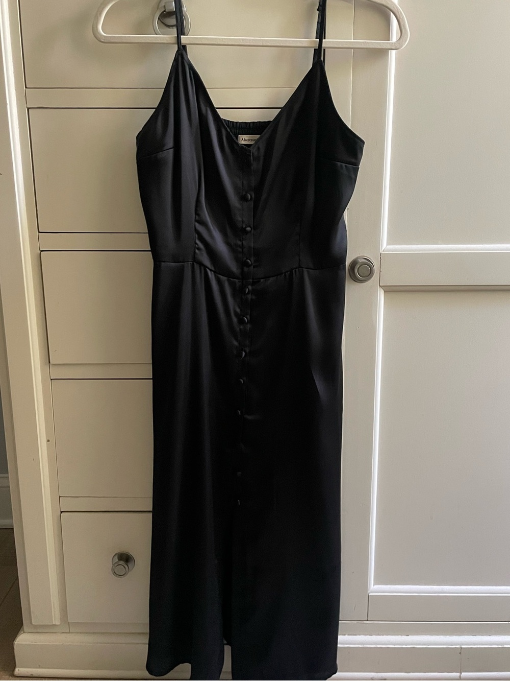 Abercrombie & Fitch Satin Black Slip Dress with Front Button Detail S